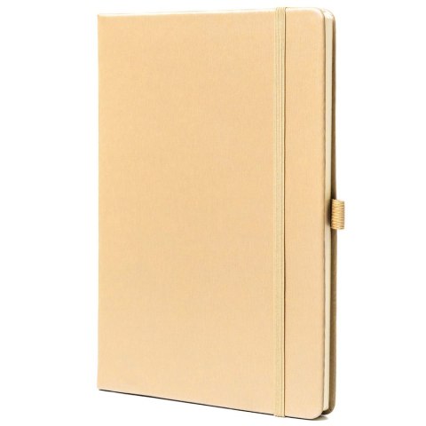 Beżowy notes w formacie A5 zadrukowany w kropki, wyposażony w gumkę zamykającą - Peterson