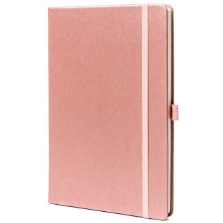 Różowy notes w formacie A5 zadrukowany w kropki, wyposażony w gumkę zamykającą - Peterson