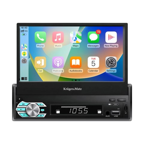 Radio samochodowe Kruger&Matz KM2018 z wysuwanym ekranem 7" CarPlay/AndroidAuto