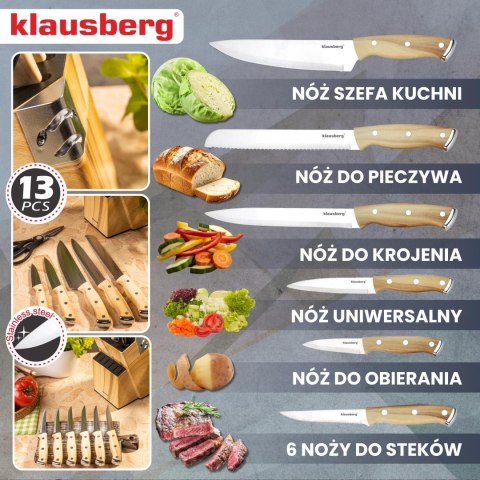 Zestaw noży kuchennych, 13 el., ostrzałka, klausberg kb-9038