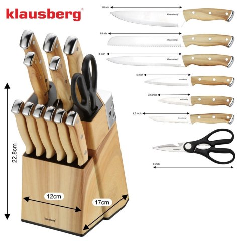 Zestaw noży kuchennych, 13 el., ostrzałka, klausberg kb-9038