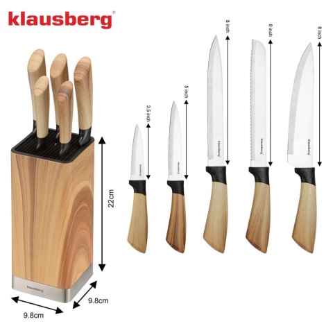 Zestaw noży kuchennych, 5 noży w bloku, klausberg kb-9035
