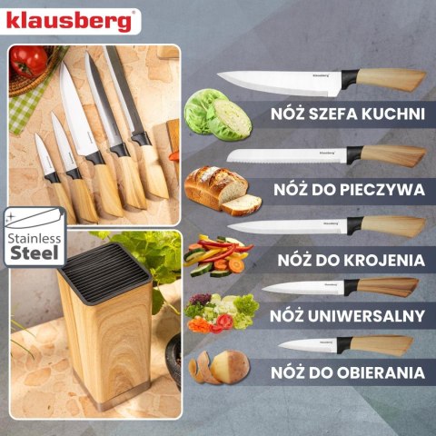 Zestaw noży kuchennych, 5 noży w bloku, klausberg kb-9035