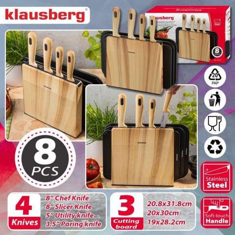Zestaw noży kuchennych, 3 deski + stojak, klausberg kb-9037