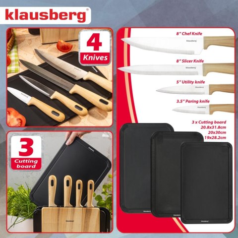 Zestaw noży kuchennych, 3 deski + stojak, klausberg kb-9037