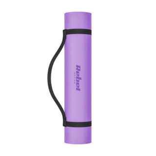 Mata gimnastyczna do ćwiczeń joga, pilates, fitness, 183x61cm, grubość 6mm, materiał TPE, fioletowa, REBEL ACTIVE