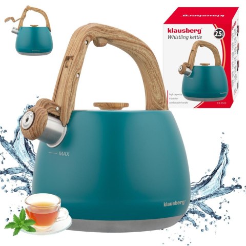 Czajnik z gwizdkiem, tradycyjny, 2,5l, turkusowy kolor, klausberg, kb-9040
