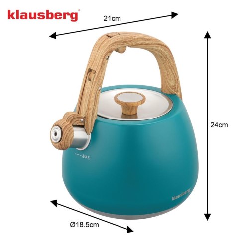 Czajnik z gwizdkiem, tradycyjny, 2,5l, turkusowy kolor, klausberg, kb-9040