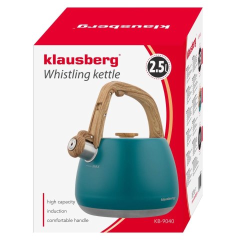 Czajnik z gwizdkiem, tradycyjny, 2,5l, turkusowy kolor, klausberg, kb-9040