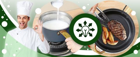 Komplet garnków kuchennych stalowych 12 elementów patelnia + pokrywki - or203