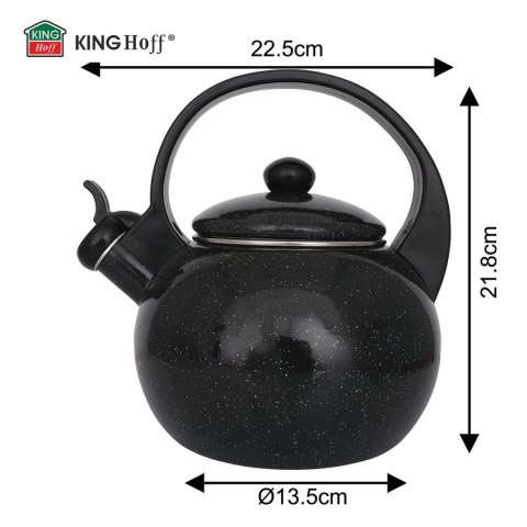 Czajnik emaliowany, z gwizdkiem, 2l, czarny, kinghoff, kh-2039