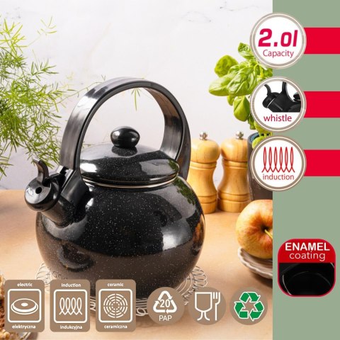 Czajnik emaliowany, z gwizdkiem, 2l, czarny, kinghoff, kh-2039