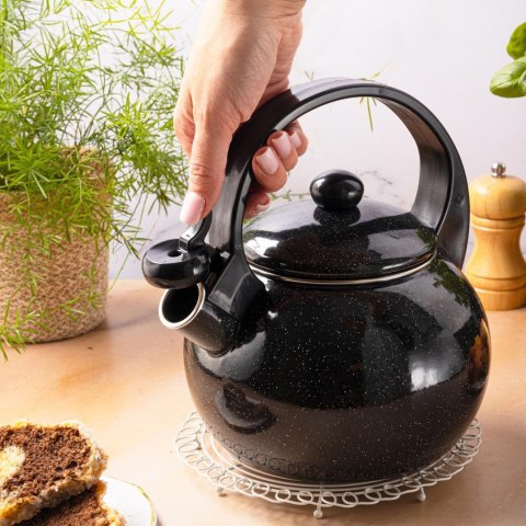Czajnik emaliowany, z gwizdkiem, 2l, czarny, kinghoff, kh-2039