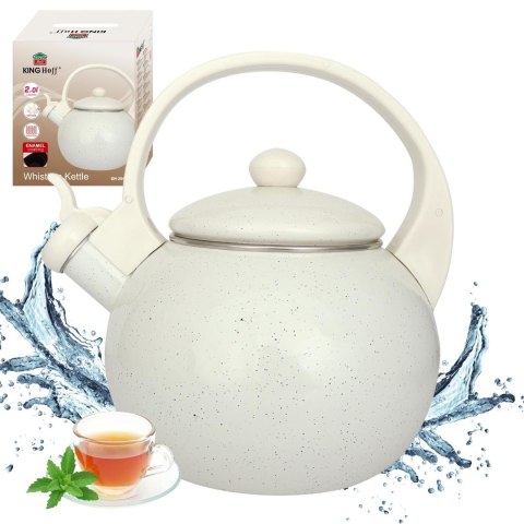 Czajnik emaliowany, z gwizdkiem, 2l, biały, kinghoff, kh-2040