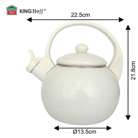 Czajnik emaliowany, z gwizdkiem, 2l, biały, kinghoff, kh-2040