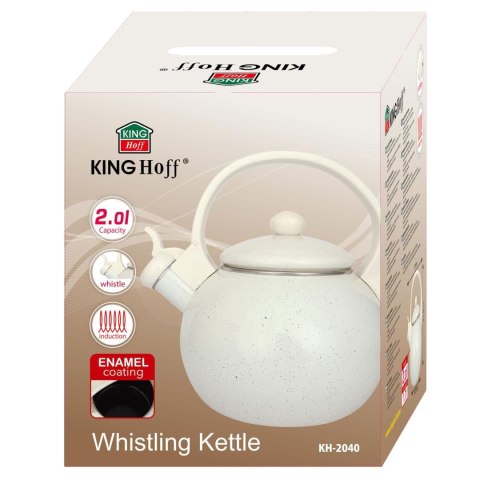 Czajnik emaliowany, z gwizdkiem, 2l, biały, kinghoff, kh-2040