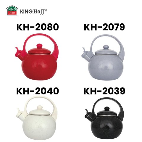 Czajnik emaliowany, z gwizdkiem, 2l, biały, kinghoff, kh-2040