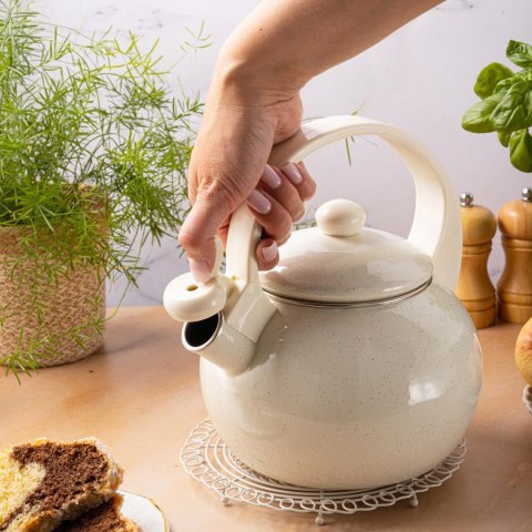 Czajnik emaliowany, z gwizdkiem, 2l, biały, kinghoff, kh-2040