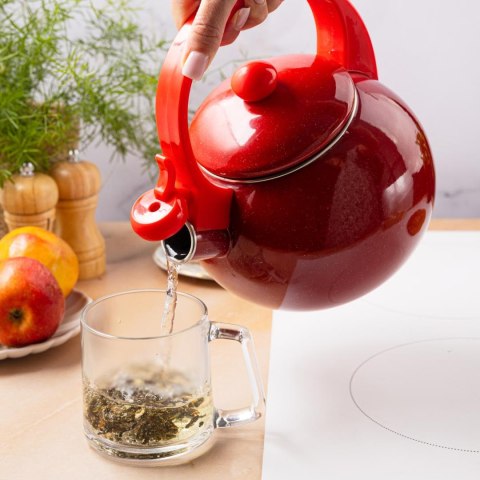 Czajnik emaliowany, z gwizdkiem, 2l, czerwony, kinghoff, kh-2080