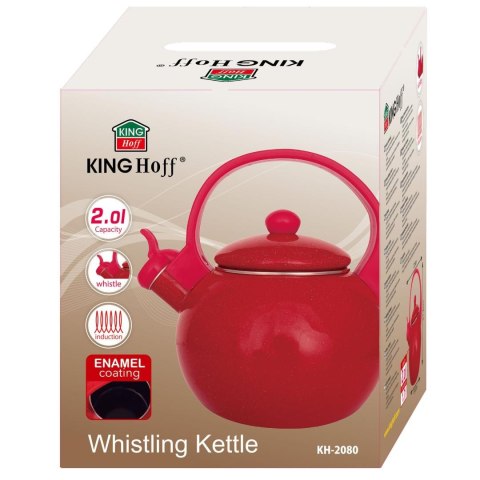 Czajnik emaliowany, z gwizdkiem, 2l, czerwony, kinghoff, kh-2080