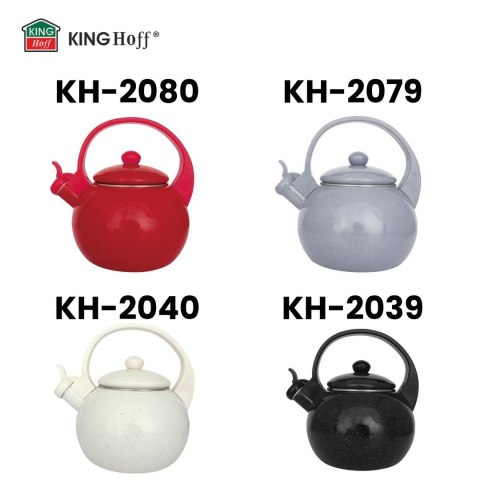 Czajnik emaliowany, z gwizdkiem, 2l, czerwony, kinghoff, kh-2080