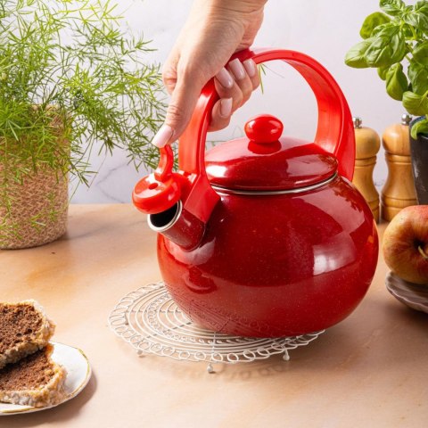 Czajnik emaliowany, z gwizdkiem, 2l, czerwony, kinghoff, kh-2080