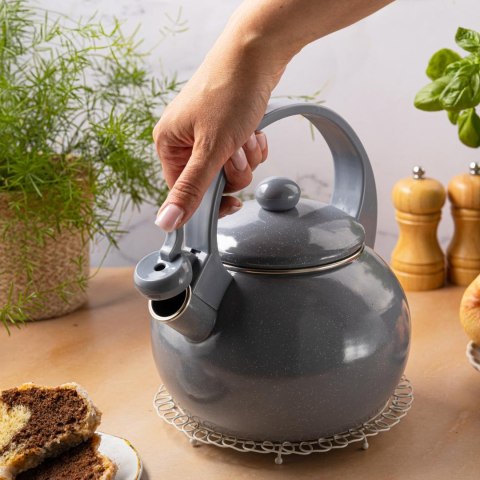 Czajnik emaliowany, z gwizdkiem, 2l, szary, kinghoff, kh-2079
