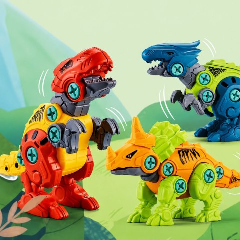 Klocki Konstrukcyjne Dinozaury Zestaw do Skręcania z Wkrętarką 4w1
