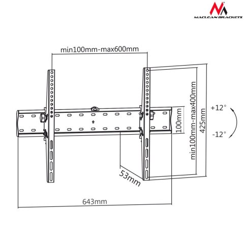 MC-668 40044 Uchwyt do telewizora 37-70" czarny do 40kg max vesa 600x400