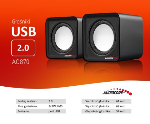 AC870 B 43398 Głośniki komputerowe 6W USB Silver&Black