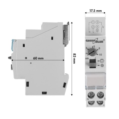 GB114 45780 Automat schodowy na szynę DIN regulacja 30s-10m max 2300W