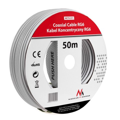 Kabel przewód koncentryczny antenowy/satelitarny Maclean, 1.0CCS RG6, 50M, MCTV-571
