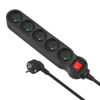 Listwa zasilająca Maclean, przedłużacz 5 gniazd, z wyłącznikiem, czarny, 2300W, 5m, MCE185