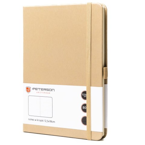 Beżowy notes w formacie B6 zadrukowany w kropki, wyposażony w gumkę zamykającą - Peterson