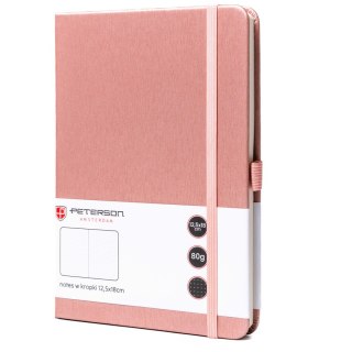 Różowy notes w formacie B6 zadrukowany w kropki, wyposażony w gumkę zamykającą - Peterson