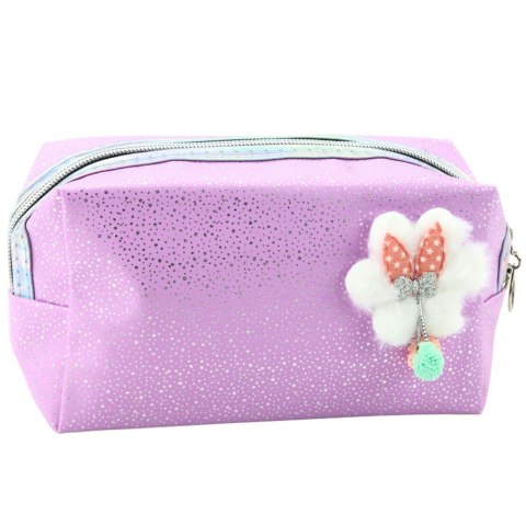 Piórnik Kosmetyczka Kokardka Połyskujące Drobinki Fioletowy