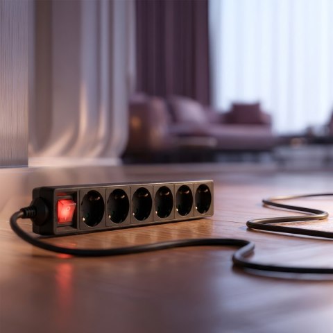 Listwa zasilająca Maclean, Przedłużacz 6 gniazd, Z wyłącznikiem, Typ niemiecki, 3500W, 5m, MCE195G
