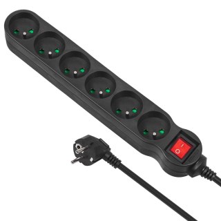 Listwa zasilająca Maclean, przedłużacz 6 gniazd, z wyłącznikiem, czarny, 2300W, 5m, MCE188