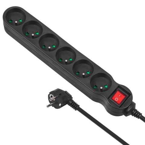 Listwa zasilająca Maclean, przedłużacz 6 gniazd, z wyłącznikiem, czarny, 2300W, 5m, MCE188