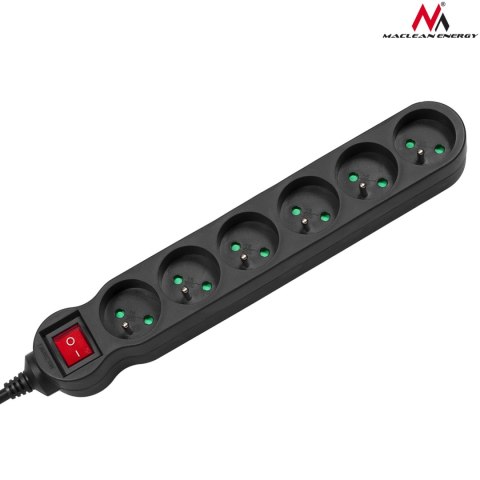 Listwa zasilająca Maclean, przedłużacz 6 gniazd, z wyłącznikiem, czarny, 2300W, 5m, MCE188