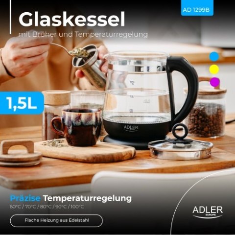 AD 1299 black Czajnik szklany 1,5 l z zaparzaczem i regulacją temperatury | 1,5 l | led | 60100°c |