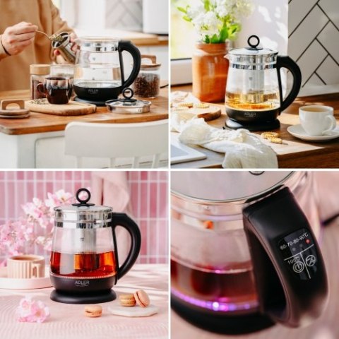 AD 1299 black Czajnik szklany 1,5 l z zaparzaczem i regulacją temperatury | 1,5 l | led | 60100°c |