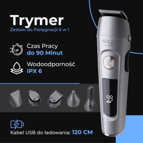 AD 2944 Trymer - zestaw do pielęgnacji 6 w 1 z wyś. lcd i bazą ładującą