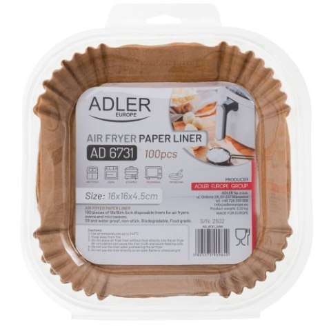AD 6731 Papierowe wkłady do frytkownicy - 16 cm| 100 szt. | do 240°c | biodegradowalne