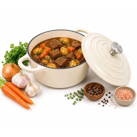 EMALIOWANY GARNEK ŻELIWNY 28cm 5,9L KREMOWY 7766
