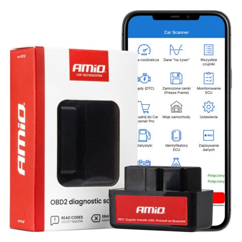 Skaner tester interfejs diagnostyczny amio obd2 bt mini amio-04732