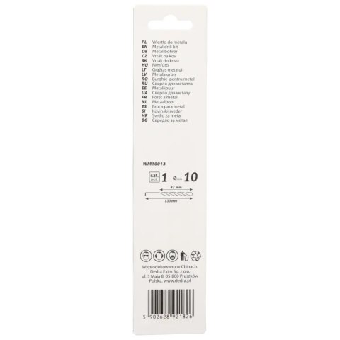 Wiertło do metalu, hss, stal 4341, 135°, 10x133mm, 1szt