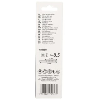 Wiertło do metalu, hss, stal 4341, 135°, 8,5x117mm, 1szt