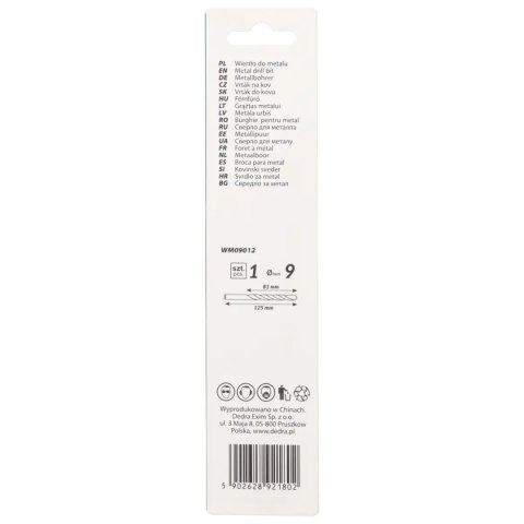Wiertło do metalu, hss, stal 4341, 135°, 9x125mm, 1szt
