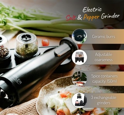 AD 4449 black Młynek do przypraw, soli i pieprzu - zestaw 3 młynków - usb